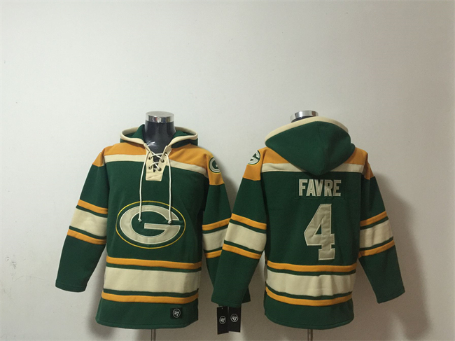 Men's Green Bay Packers #4 Brett Favre Green Lace-Up Pullover Hoodie